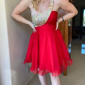 Red One Shoulder Dance Dress